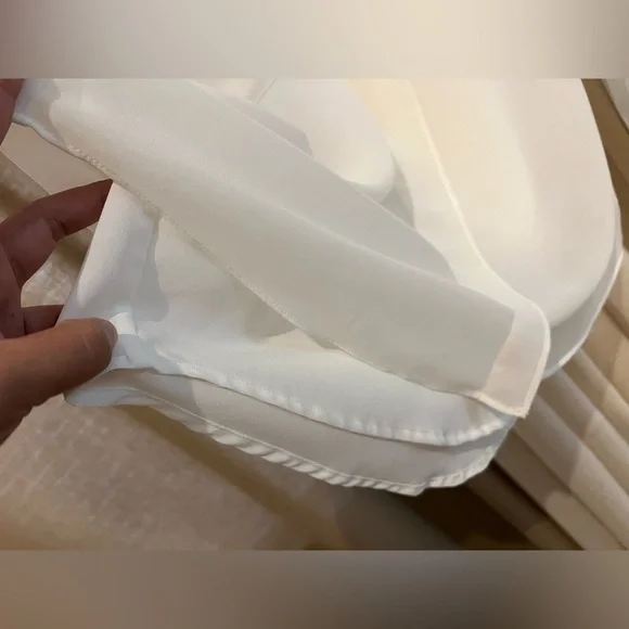 Calvin Klein Sz S Ivory Blouse Layered Sheer Rolled up Sleeve Top Career work - Picture 9 of 11